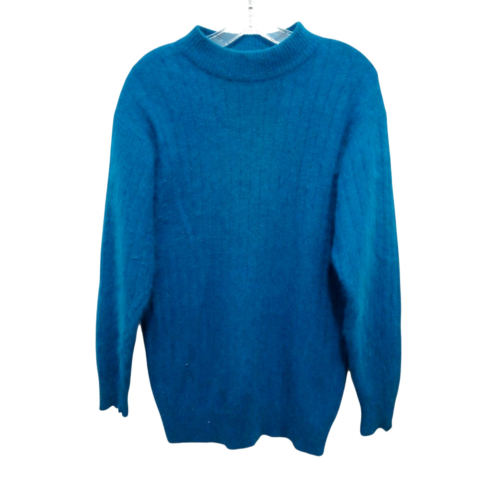 Angora Lambs Wool Sweater Sz Small‎ Aqua Blue Crew Neck Business Preppy Vintage